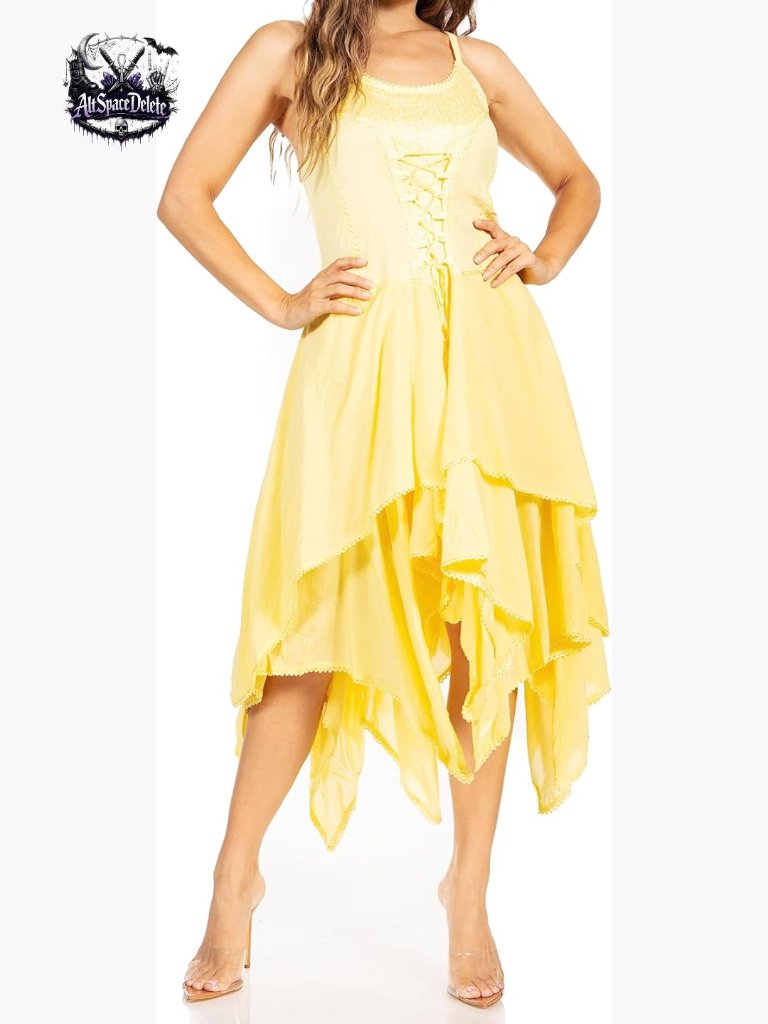 Cotton Rayon Corset Dress With Handkerchief Hem, Adjustable Straps